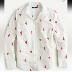 J. Crew White Button Down Shirt with Red Embroidery